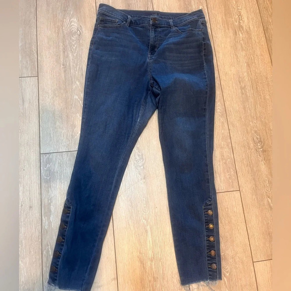 Soho Button Cuff Jeans Skinny 16 Medium Dark Wash Frayed Hem Buttons Side - Picture 1 of 5